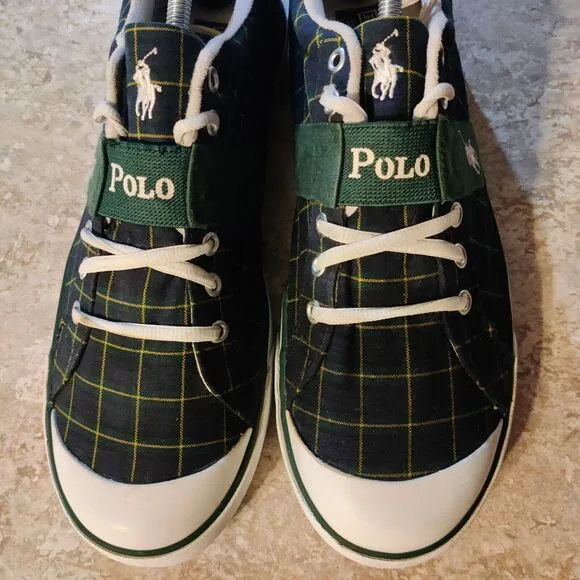 Vintage Polo Ralph Lauren Shoes Mens 11.5 D Plaid Check Sneakers Great Shape!