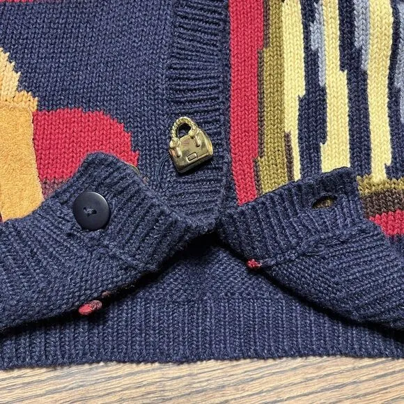 Vintage Purses‎ Shoes Hats Blue Cardigan Hand Knit Sweater Large Eagles Eye Y2K