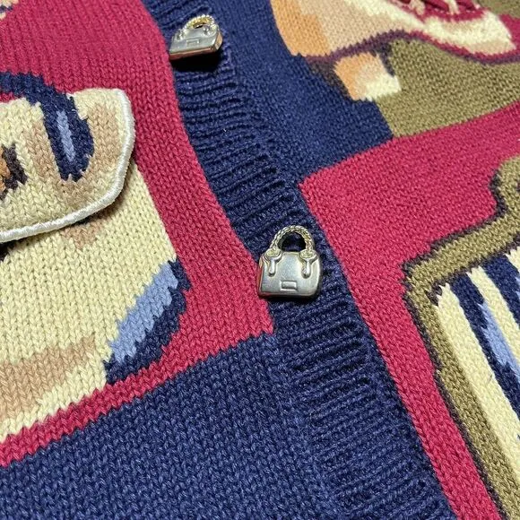Vintage Purses‎ Shoes Hats Blue Cardigan Hand Knit Sweater Large Eagles Eye Y2K