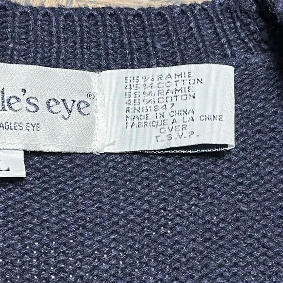 Vintage Purses‎ Shoes Hats Blue Cardigan Hand Knit Sweater Large Eagles Eye Y2K