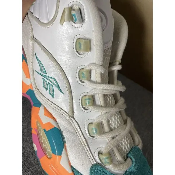 Vintage Reebok Question Mid White Noise Allen Iverson Shoes Mens Size 9.5