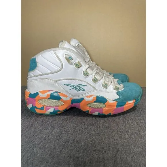 Vintage Reebok Question Mid White Noise Allen Iverson Shoes Mens Size 9.5