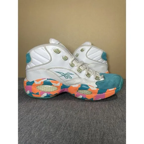 Vintage Reebok Question Mid White Noise Allen Iverson Shoes Mens Size 9.5