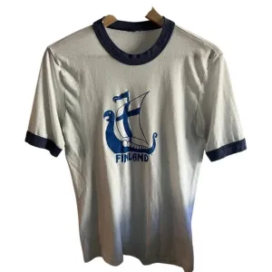 Vintage ringer t- shirt blue Finland viking size medium
