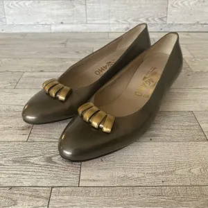Vintage Salvatore Ferragamo Shoes Wedge Women’s Size 4.5 B Bronze Gold Round Toe