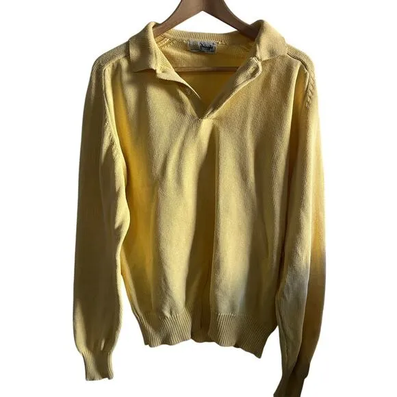 Vintage sweater pringle of scotland 1/4 button pullover yellow size large