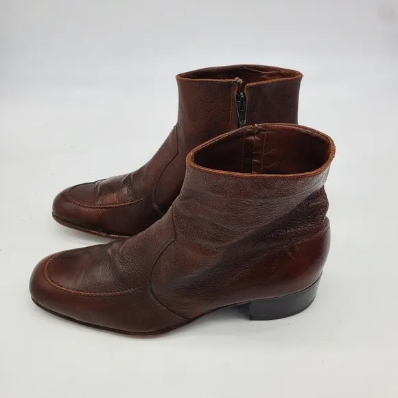 Vintage The Florsheim Shoes Men 11.5 Essex Moc Toe Zipper Leather Ankle Boots