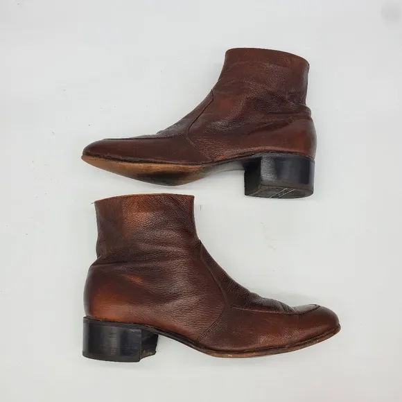 Vintage The Florsheim Shoes Men 11.5 Essex Moc Toe Zipper Leather Ankle Boots
