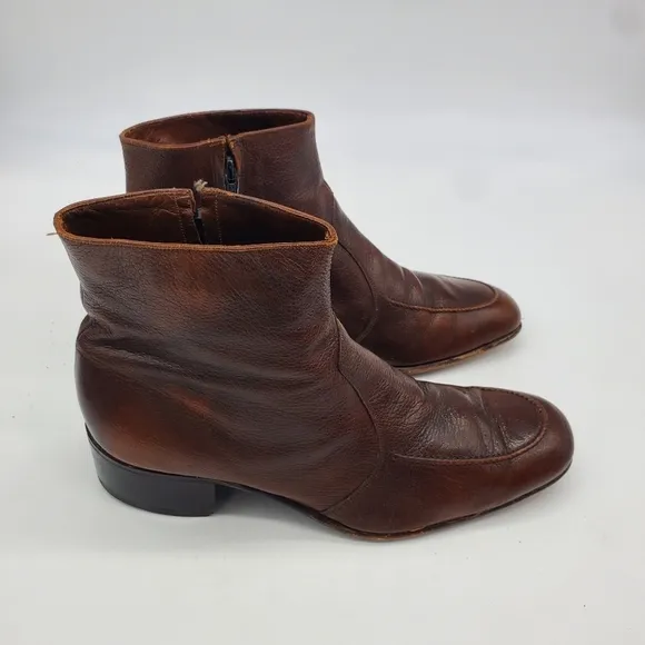 Vintage The Florsheim Shoes Men 11.5 Essex Moc Toe Zipper Leather Ankle Boots