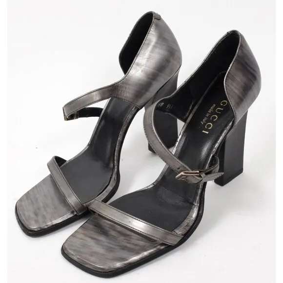 Vintage Tom Ford GUCCI 9.5 1990s sandals shoes strappy gray silver