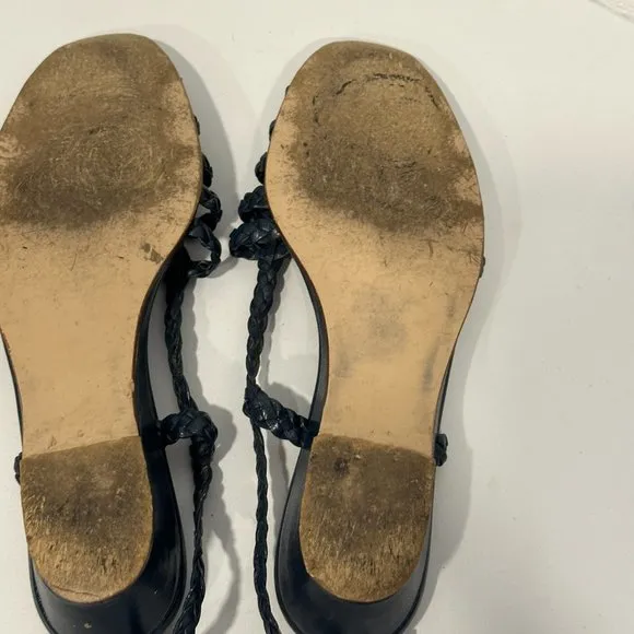 Vintage Vergina Leather Wedge Sandals Strappy Rare Navy Made in Greece Size 6.5