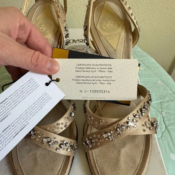 VINTAGE Versace Tan Cream Beige  Sandals Raso   Strass Womenns size 38