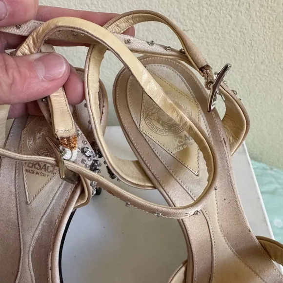 VINTAGE Versace Tan Cream Beige  Sandals Raso   Strass Womenns size 38