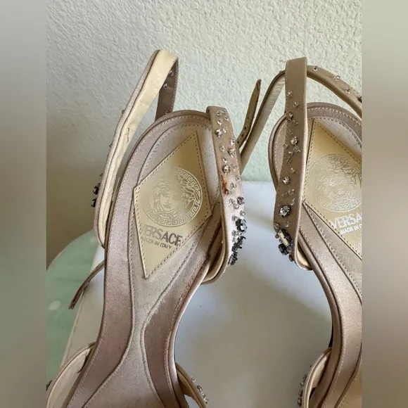 VINTAGE Versace Tan Cream Beige  Sandals Raso   Strass Womenns size 38
