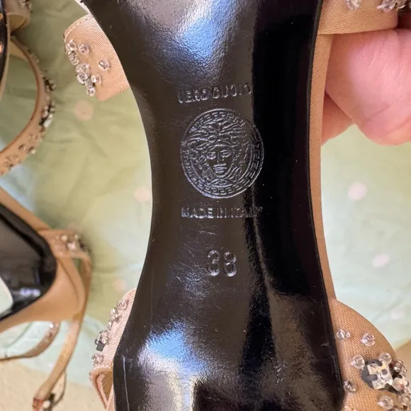 VINTAGE Versace Tan Cream Beige  Sandals Raso   Strass Womenns size 38