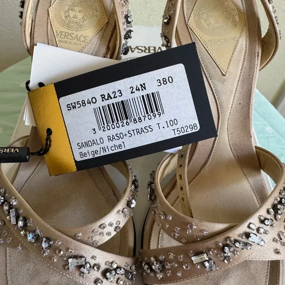 VINTAGE Versace Tan Cream Beige  Sandals Raso   Strass Womenns size 38