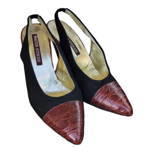 Vintage Walter Steiger brown crocodile print shoes ladies size 6.5/Italian Made