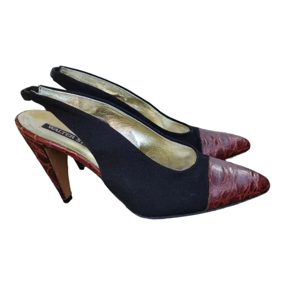 Vintage Walter Steiger brown crocodile print shoes ladies size 6.5/Italian Made