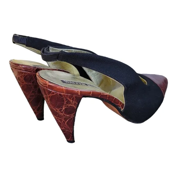 Vintage Walter Steiger brown crocodile print shoes ladies size 6.5/Italian Made