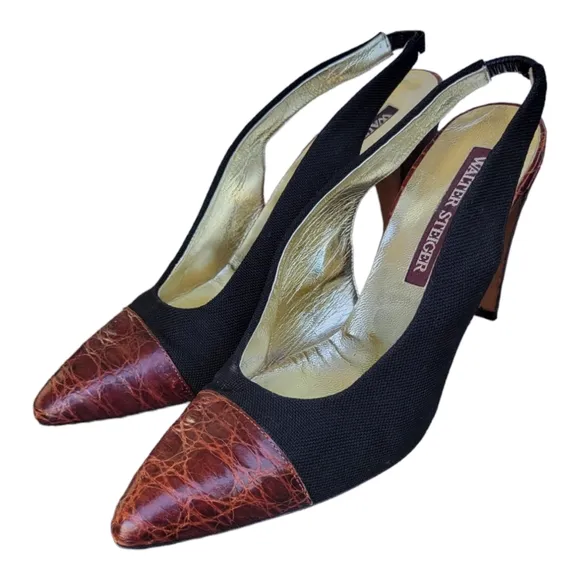 Vintage Walter Steiger brown crocodile print shoes ladies size 6.5/Italian Made