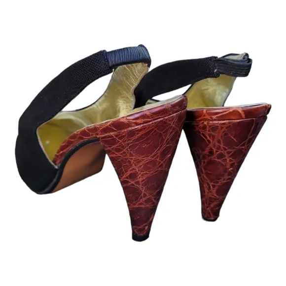 Vintage Walter Steiger brown crocodile print shoes ladies size 6.5/Italian Made
