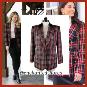 Vintage Wool Blazer Boyfriend Glen Tartan Plaid Hunt Career Grey Black Size 12