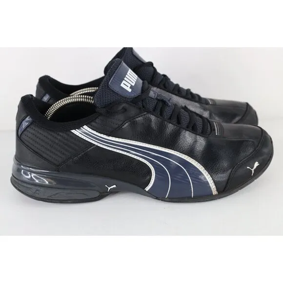 Vintage Y2K Puma Mens Size 11.5 D Distressed Spell Out Sneakers Shoes Black