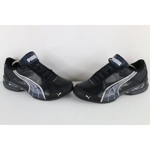 Vintage Y2K Puma Mens Size 11.5 D Distressed Spell Out Sneakers Shoes Black