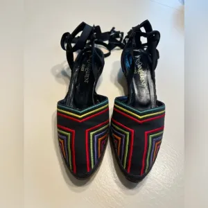 Vintage Yves Saint Laurent Women's Black Multicolor Espadrille Shoes