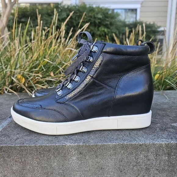 Vionic Jordy‎ Leather Lace Up High Top Sneaker Black Size 9 Comfort Streetwear