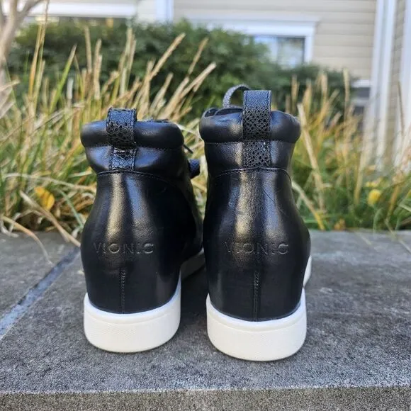 Vionic Jordy‎ Leather Lace Up High Top Sneaker Black Size 9 Comfort Streetwear