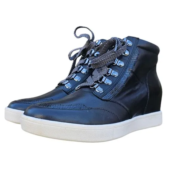 Vionic Jordy‎ Leather Lace Up High Top Sneaker Black Size 9 Comfort Streetwear
