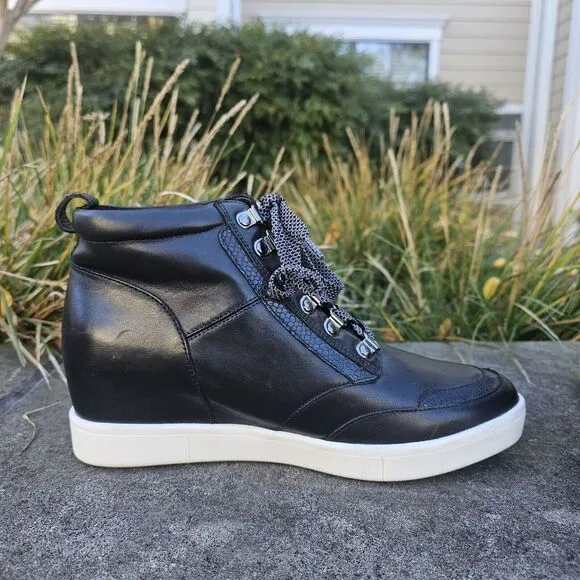Vionic Jordy‎ Leather Lace Up High Top Sneaker Black Size 9 Comfort Streetwear