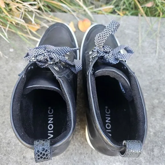 Vionic Jordy‎ Leather Lace Up High Top Sneaker Black Size 9 Comfort Streetwear