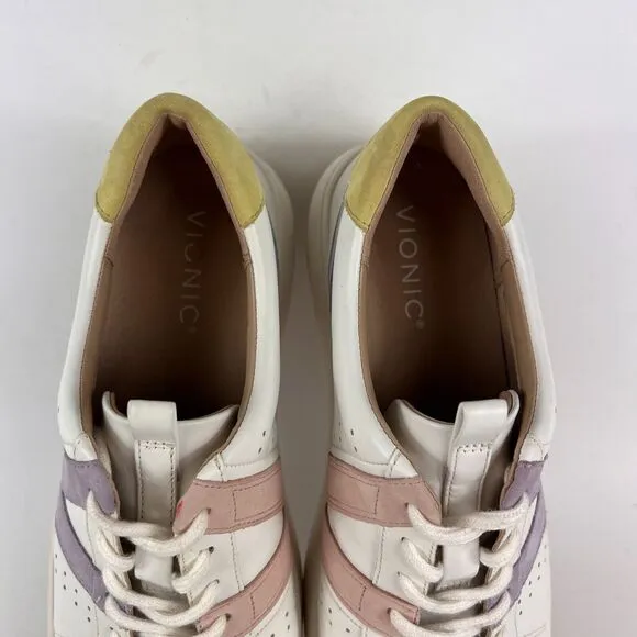 Vionic Simasa women's size 9 white leather pink purple minimalist sneakers shoes