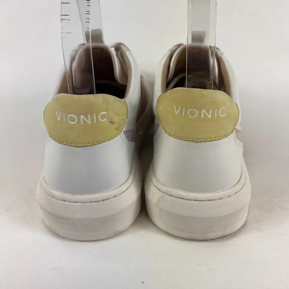 Vionic Simasa women's size 9 white leather pink purple minimalist sneakers shoes
