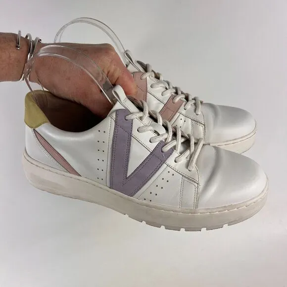 Vionic Simasa women's size 9 white leather pink purple minimalist sneakers shoes