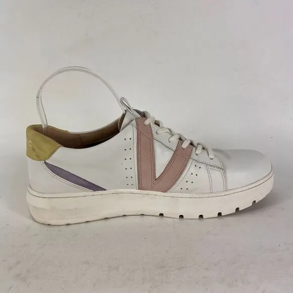 Vionic Simasa women's size 9 white leather pink purple minimalist sneakers shoes