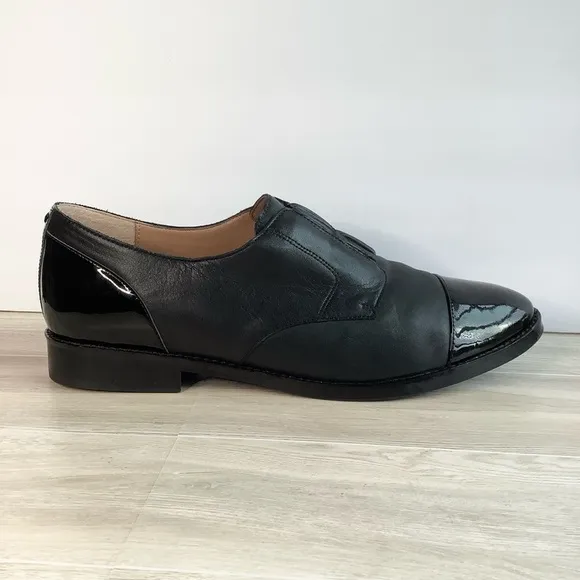 VIONIC Women Jayla Slip-On Leather Oxford Black Flats 9.5 Academia Preppy
