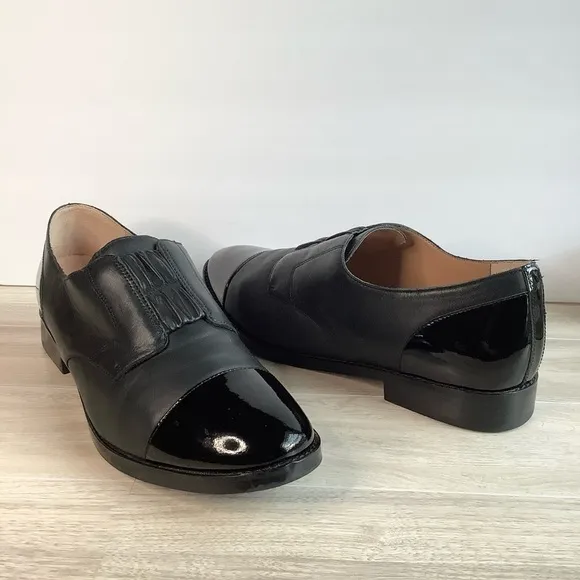 VIONIC Women Jayla Slip-On Leather Oxford Black Flats 9.5 Academia Preppy