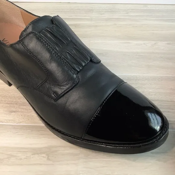 VIONIC Women Jayla Slip-On Leather Oxford Black Flats 9.5 Academia Preppy