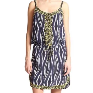 Vix By Paula Hermanny Moorish Print Silk Bliss Tie Mini Dress Size Large