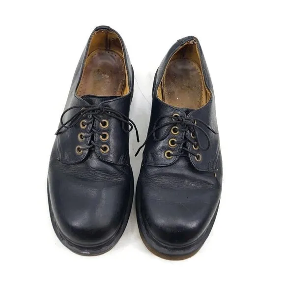 VTG Doc Martens 4 Hole Black Leather Shoes Mens Size 6 Low Top England