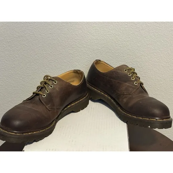 VTG Dr Doc Martens Men 10 Shoes Brown Leather Oxford 4 Eye AW04 MADE IN ENGLAND