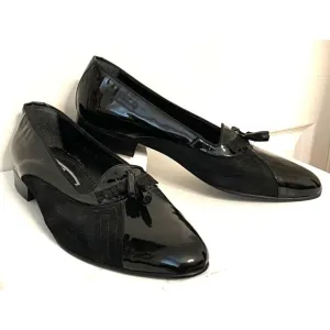 Vtg GIORGIO BRUTINI Men's 13 Black Patent Leather Suede Tuxedo Loafers Shoes