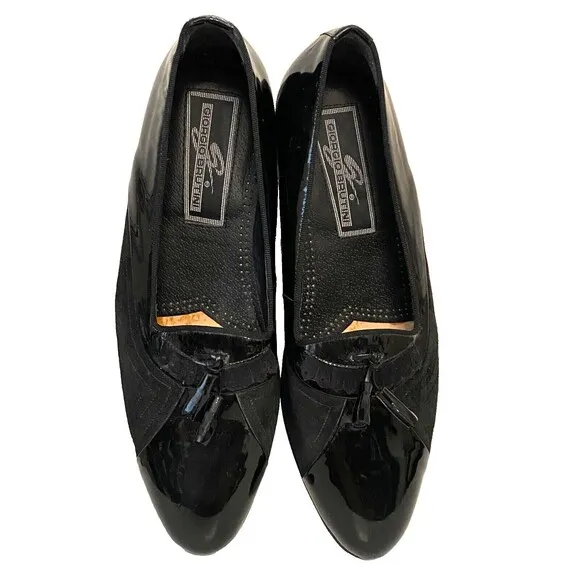 Vtg GIORGIO BRUTINI Men's 13 Black Patent Leather Suede Tuxedo Loafers Shoes