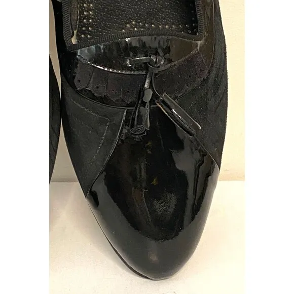 Vtg GIORGIO BRUTINI Men's 13 Black Patent Leather Suede Tuxedo Loafers Shoes
