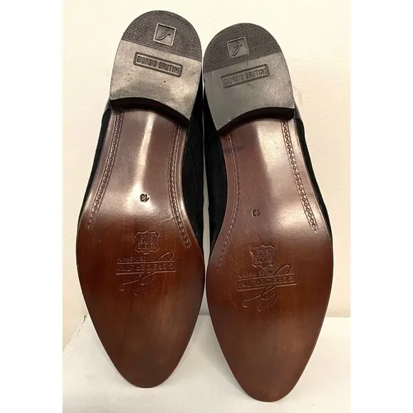 Vtg GIORGIO BRUTINI Men's 13 Black Patent Leather Suede Tuxedo Loafers Shoes
