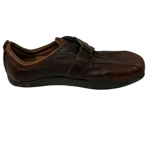 VTG Kalso Earth Comfort Shoes Womens 7B Brown Leather Strappy Loafer Flats USA