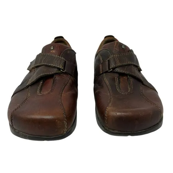 VTG Kalso Earth Comfort Shoes Womens 7B Brown Leather Strappy Loafer Flats USA